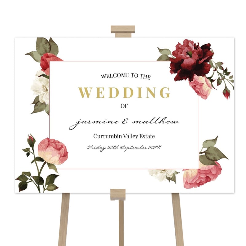 Crimson Landscape Wedding Welcome Sign
