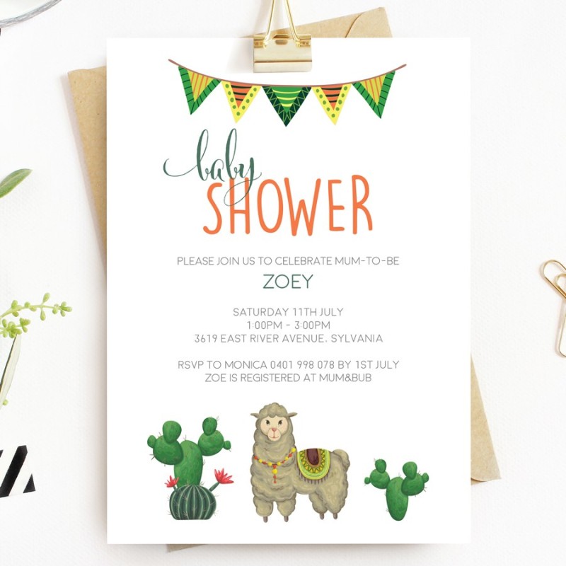 Alpaca Baby Shower Invitations