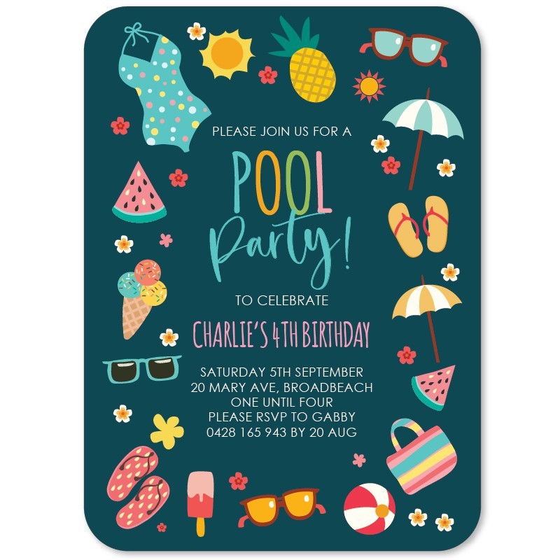 Shades Pool Party Birthday Invitations