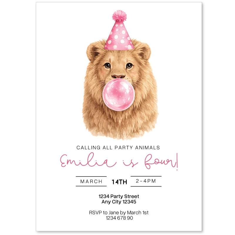 Cute Lion Invitations: Lion Blowing Bubbles
