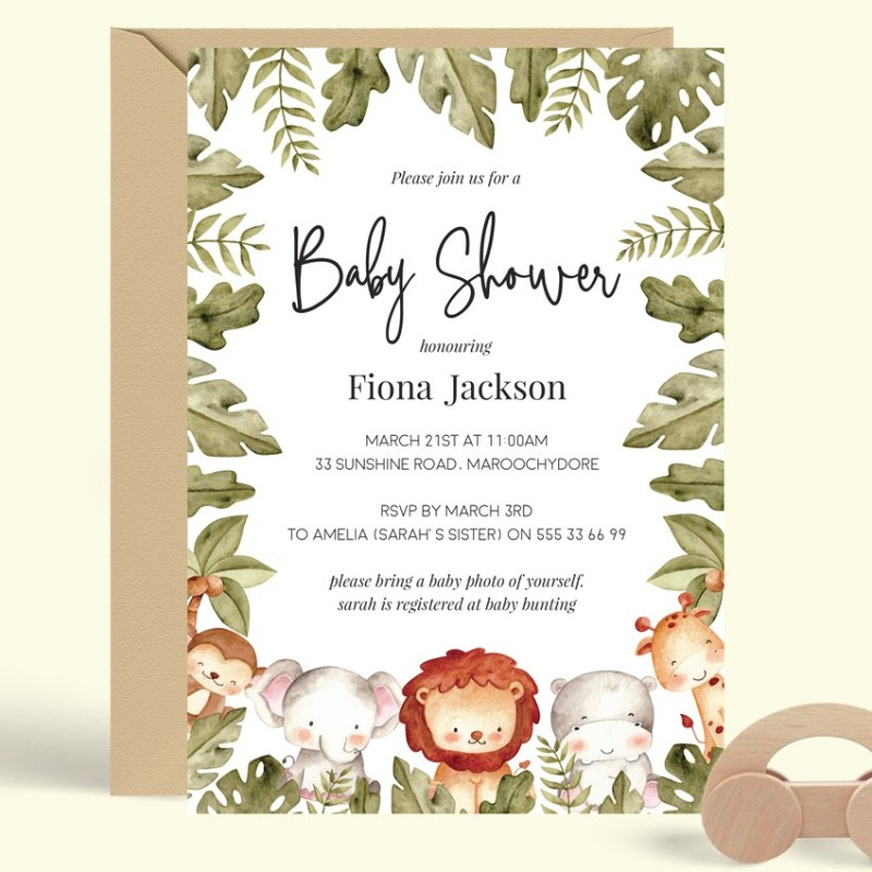 Safari Animals Baby Shower Invitations