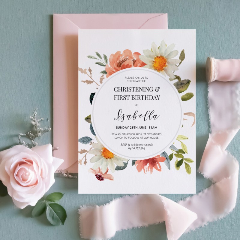 Delicate Daisy Christening and First Birthday Invitations