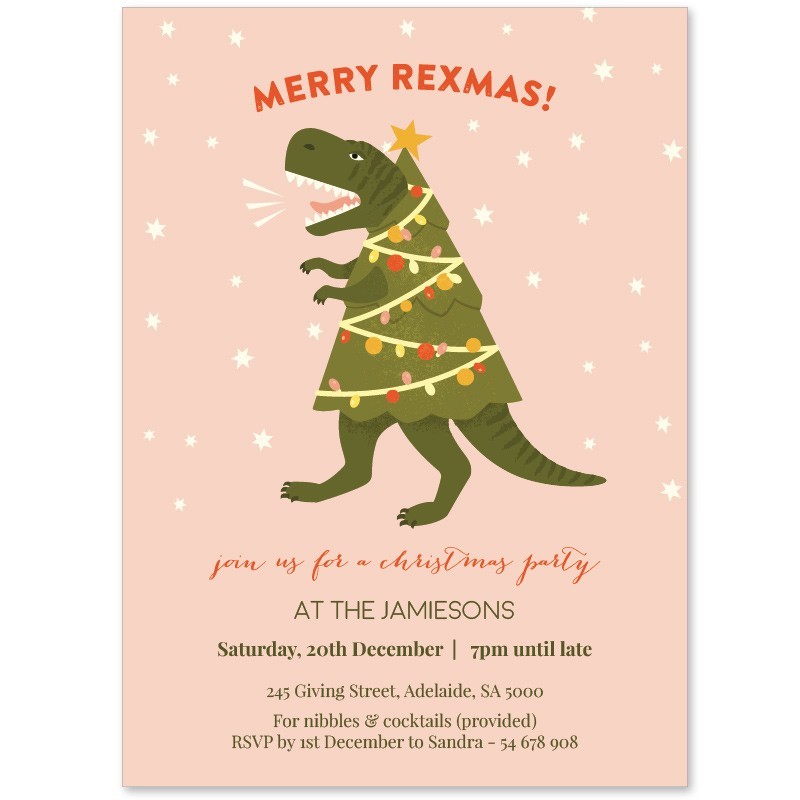 Tree Rex Dinosaur Christmas Invitations
