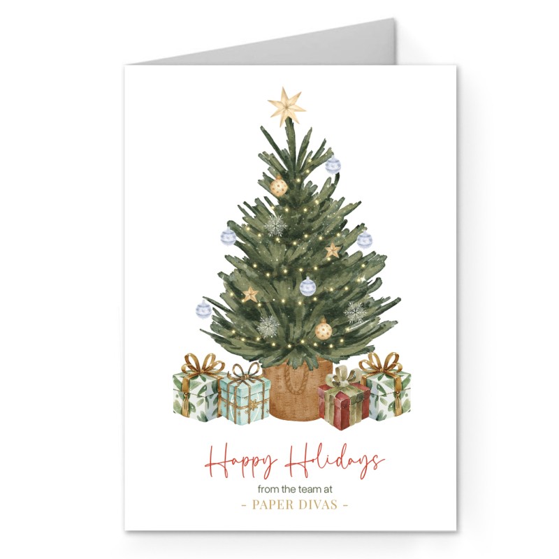 Watercolor Tree Folded Christmas Cards