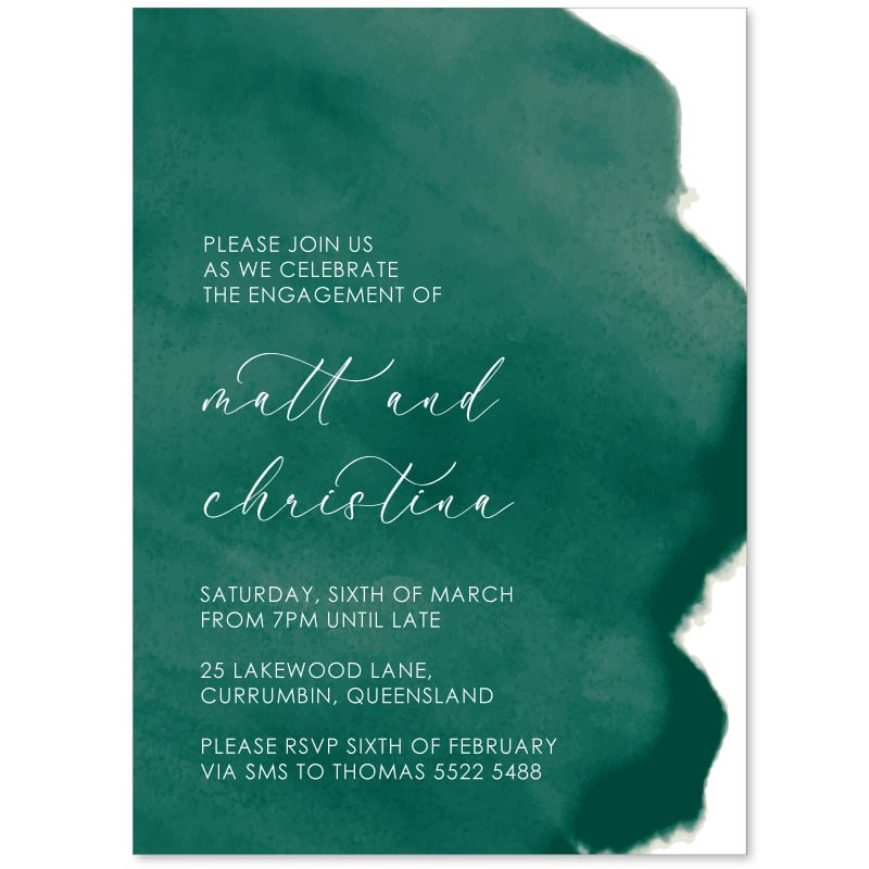 Emerald Watercolour Engagement Invitations