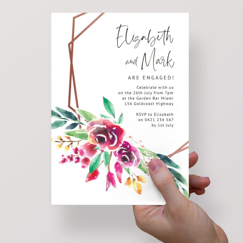 Copper Hexagon Engagement Invitations