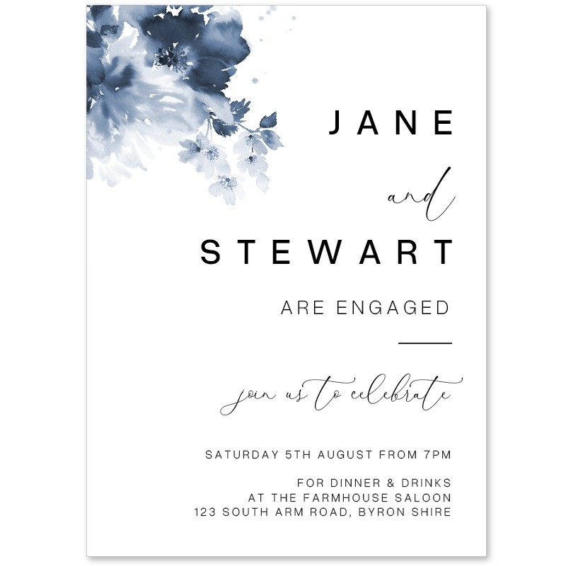 Blue Ink Engagement Party Invitations