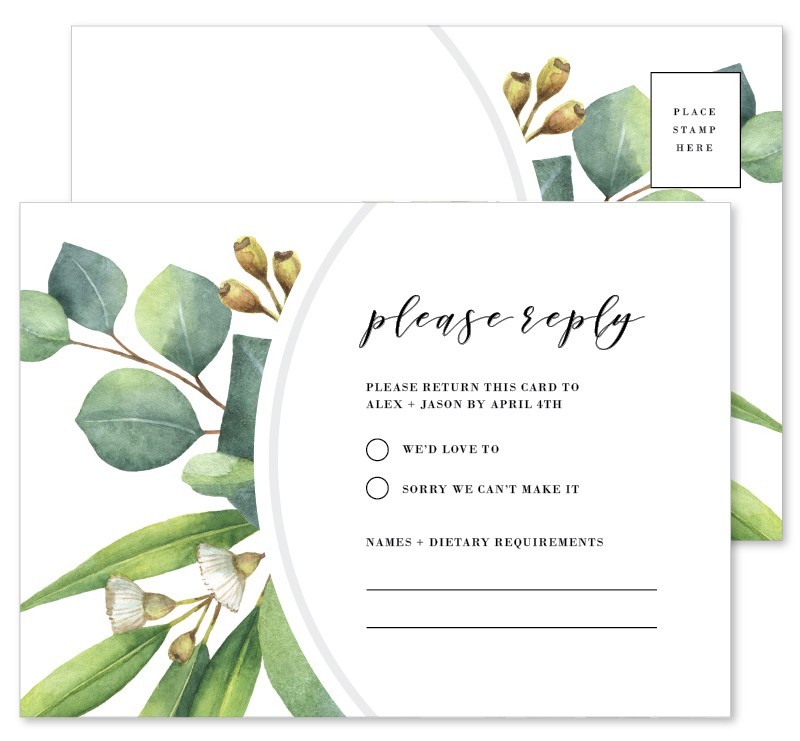 Eucalyptus Leaves Wedding Response Postcard