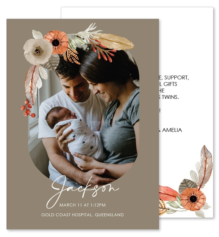 Feathered Miracle Birth Announcement Cards