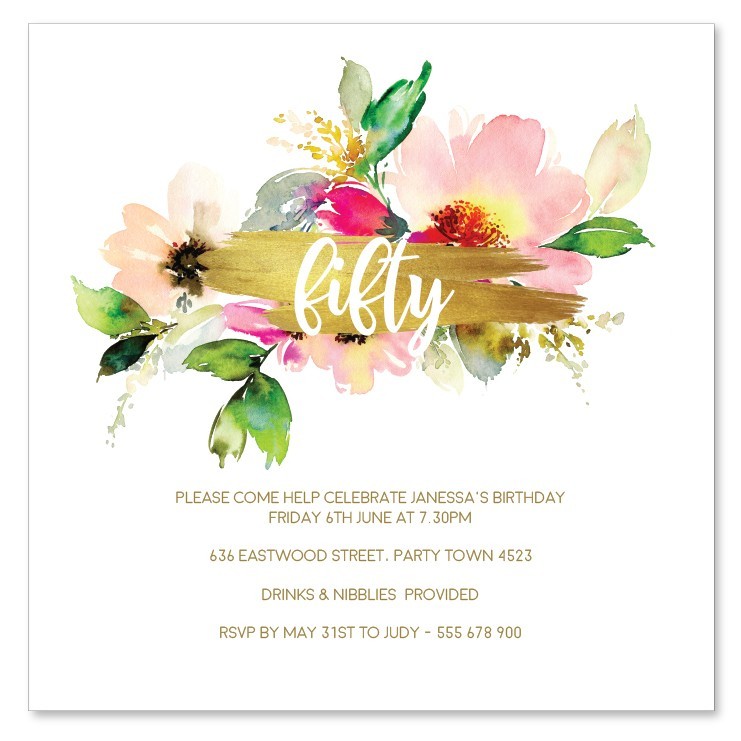 Fifty Flowers Birthday Invitations