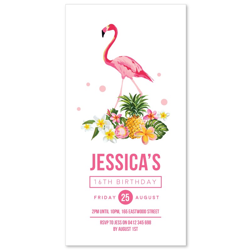 Fruity Flamingo Birthday Invitations