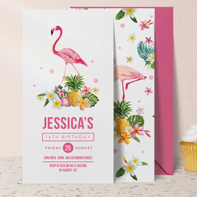 Fruity Flamingo Birthday Invitations