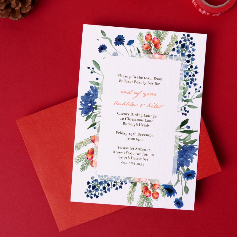 Royal Blue Floral Christmas Invitations