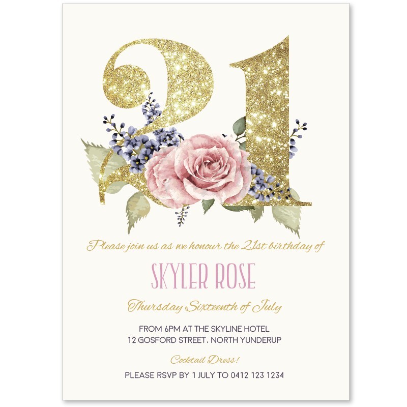 Gardenia 21 Birthday Invitations