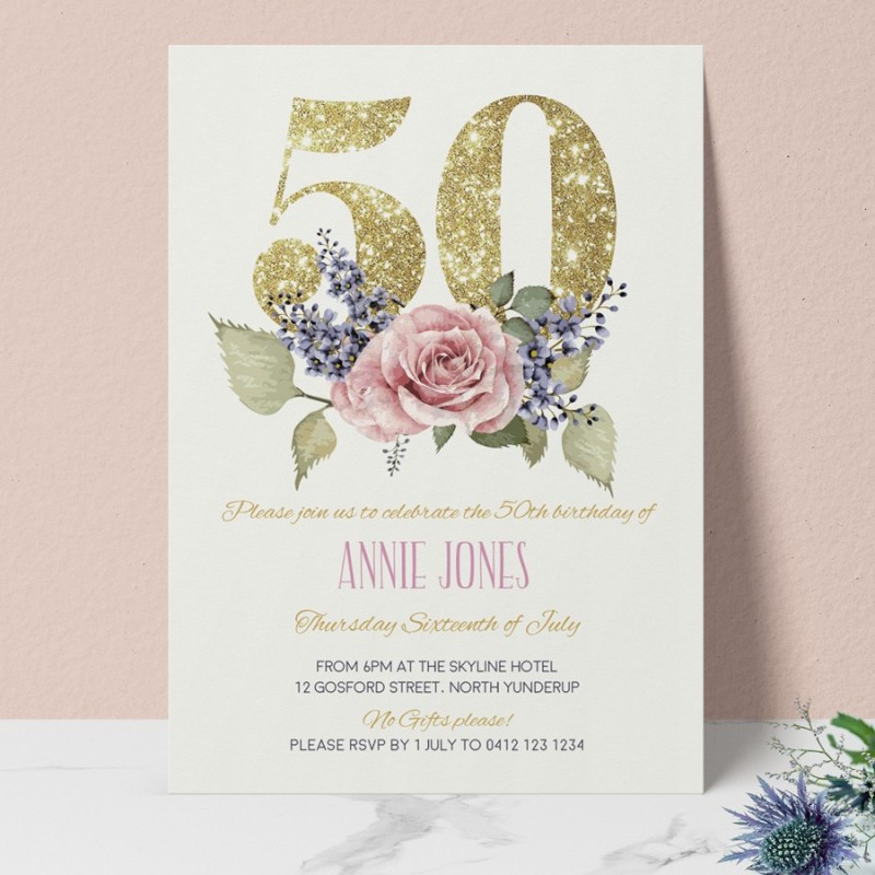 Gardenia 50th Birthday Invitations
