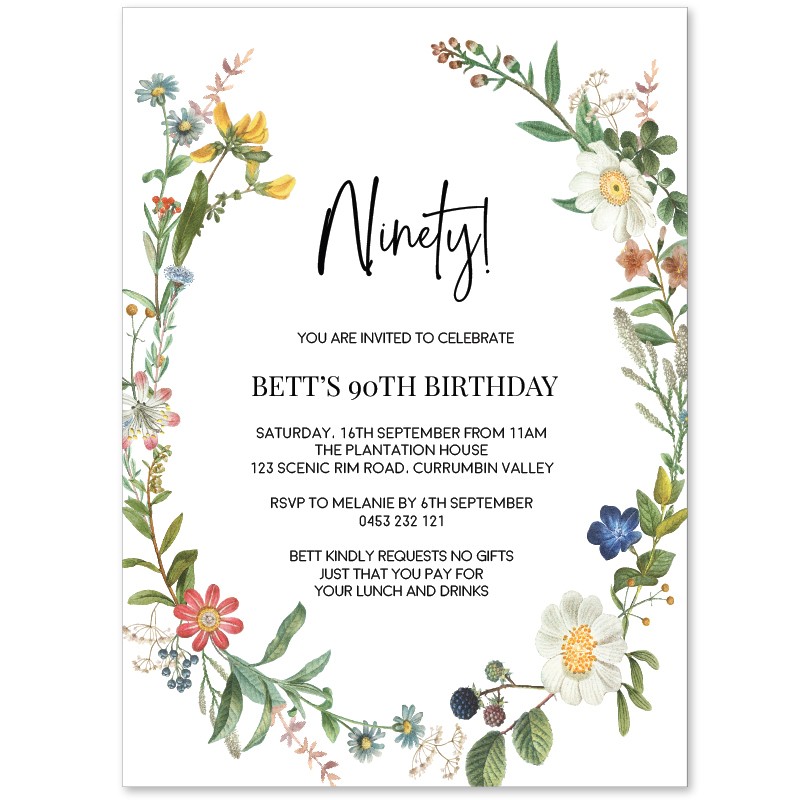 Flower Wreath Birthday Invitations