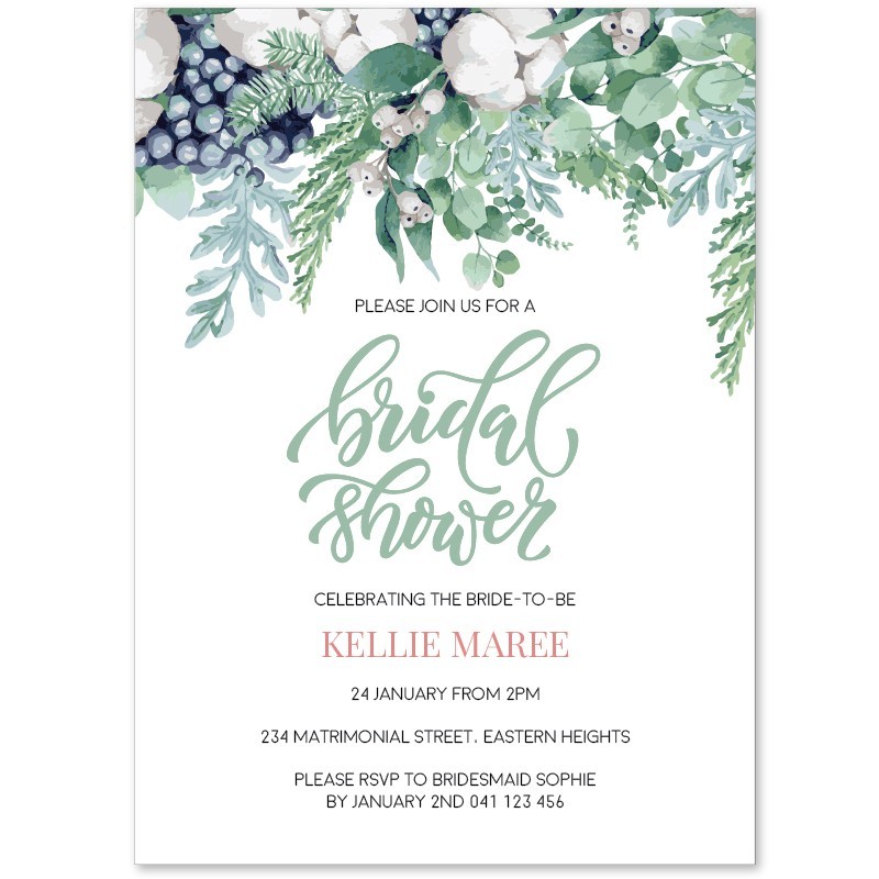 Cotton Flower Bridal Shower Invitations