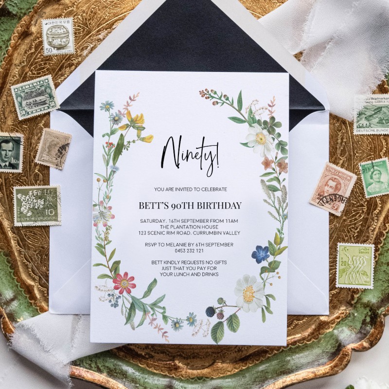 Flower Wreath Birthday Invitations