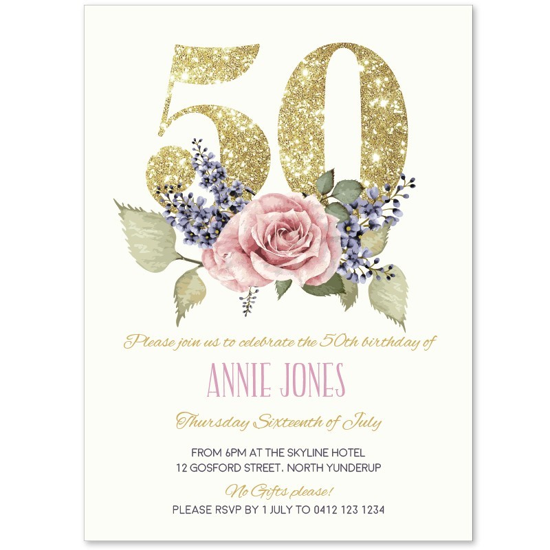 Gardenia 50th Birthday Invitations