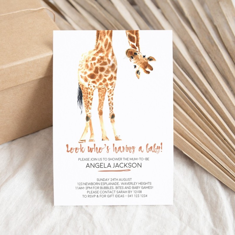 Peeking Giraffe Baby Shower Invitations