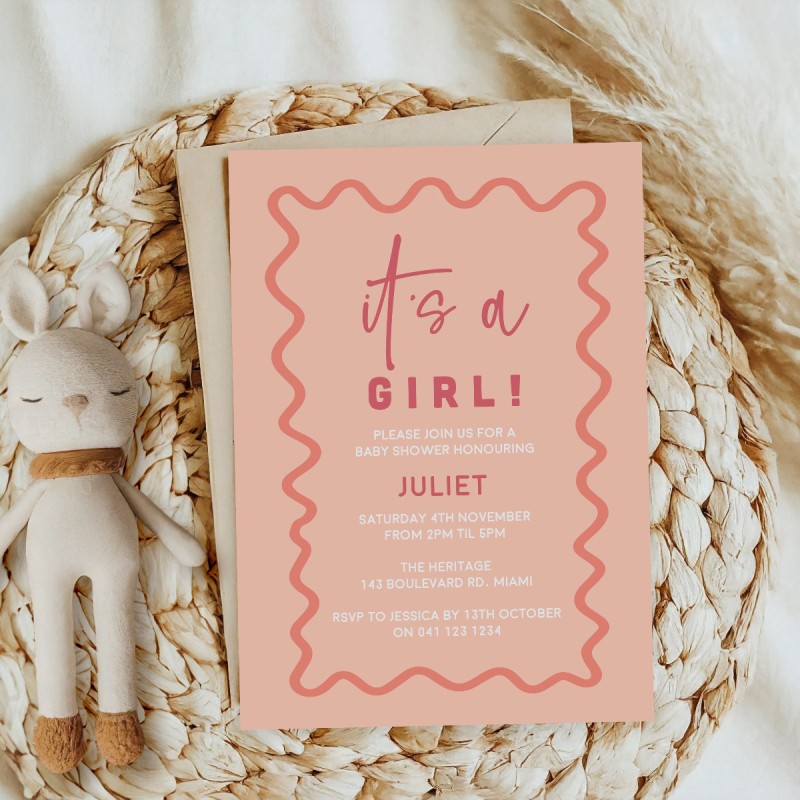 Peachy Girl Baby Shower Invitations
