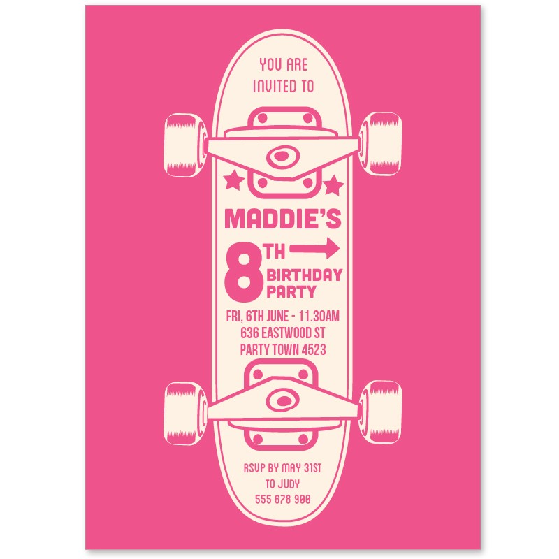 Girl Skater Birthday Invitations