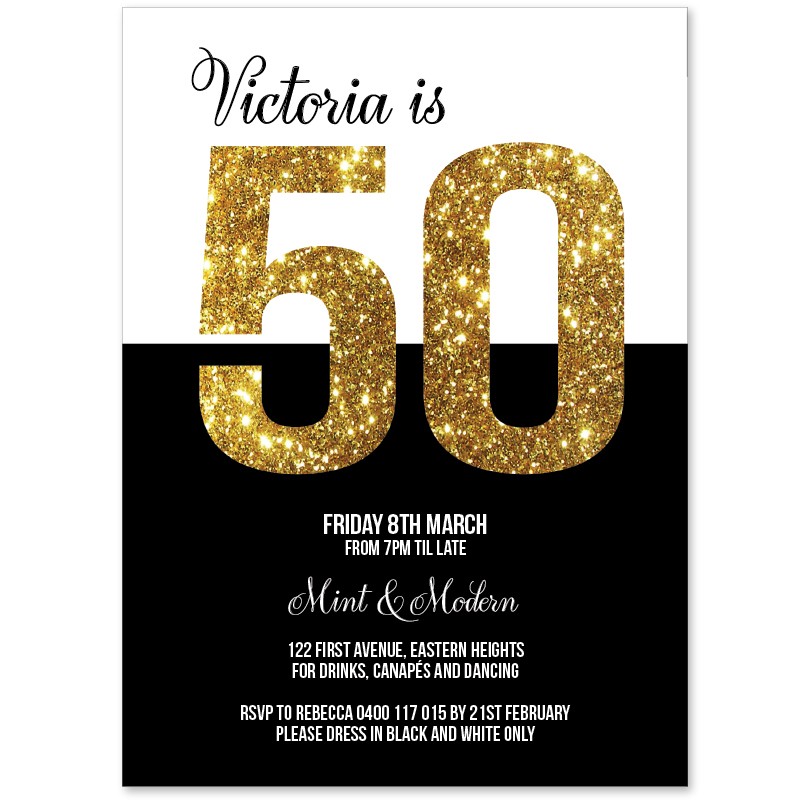 Gold Memento 50 Birthday Invitations
