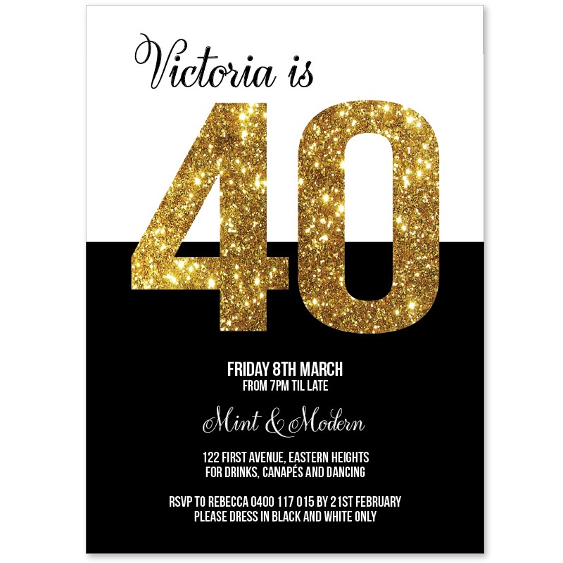 Gold Memento 40 Birthday Invitations