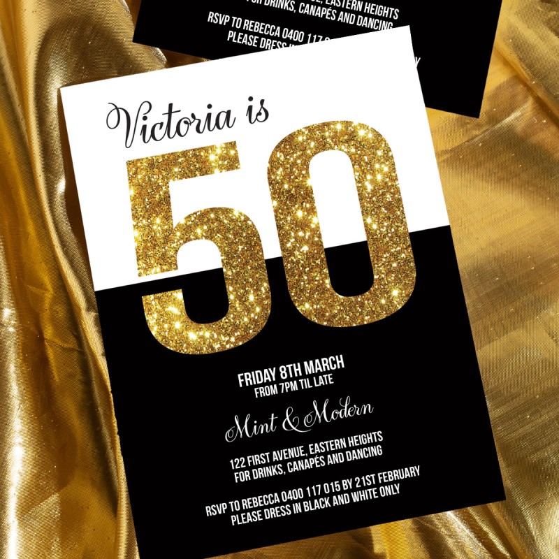 Gold Memento 50 Birthday Invitations