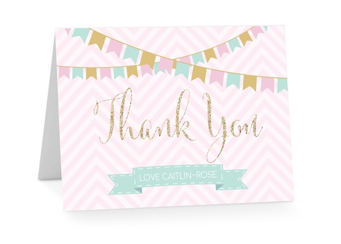 Glitter Flags Birthday Thank You Card
