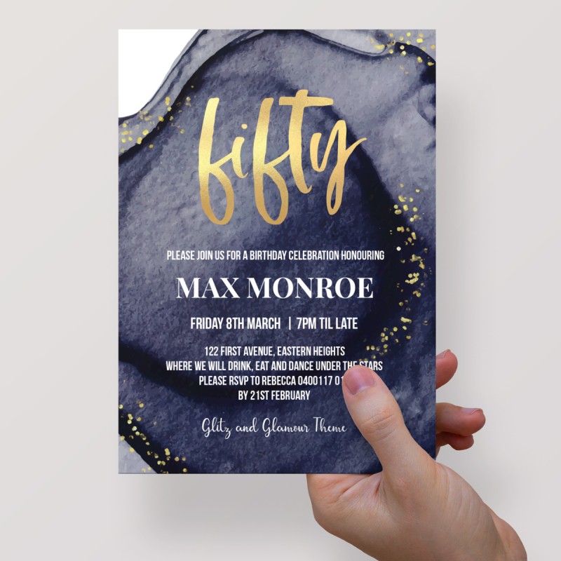 Golden Luxe 50 Birthday Invitations