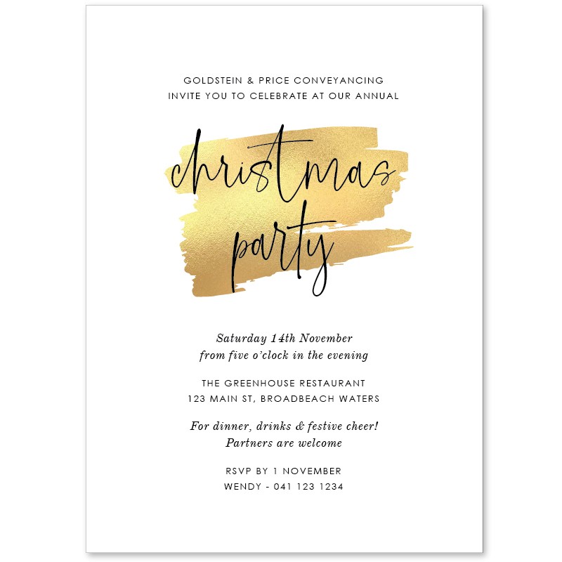Gold Stroke Christmas Invitations