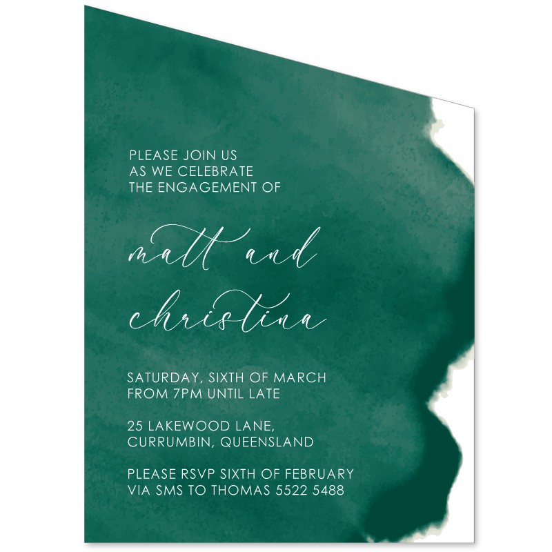 Emerald Watercolour Angular Engagement Invitations