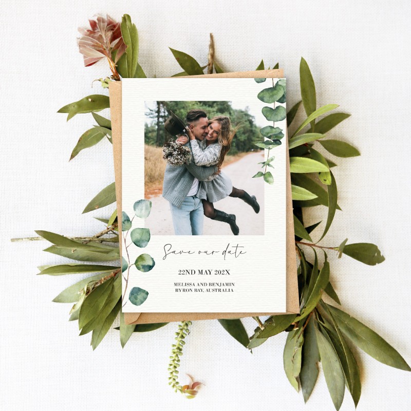 Native Greenery Photo Save the Date Card
