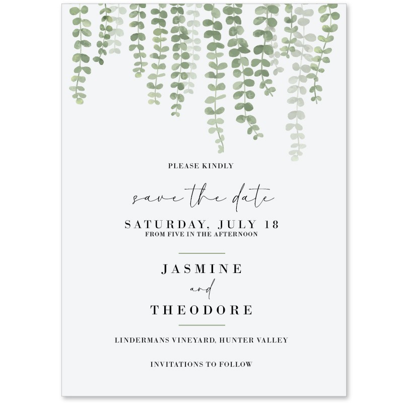 Hanging Greenery Save the Date Card