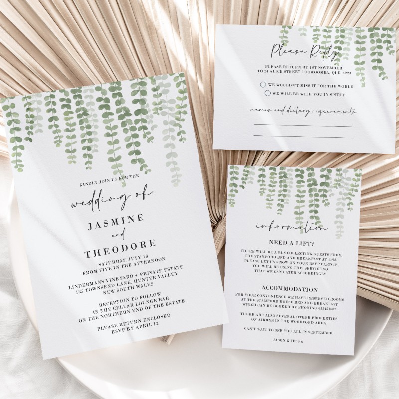 Hanging Greenery Wedding Information Cards