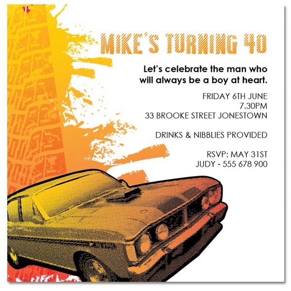 GTHO Car Birthday Invitations