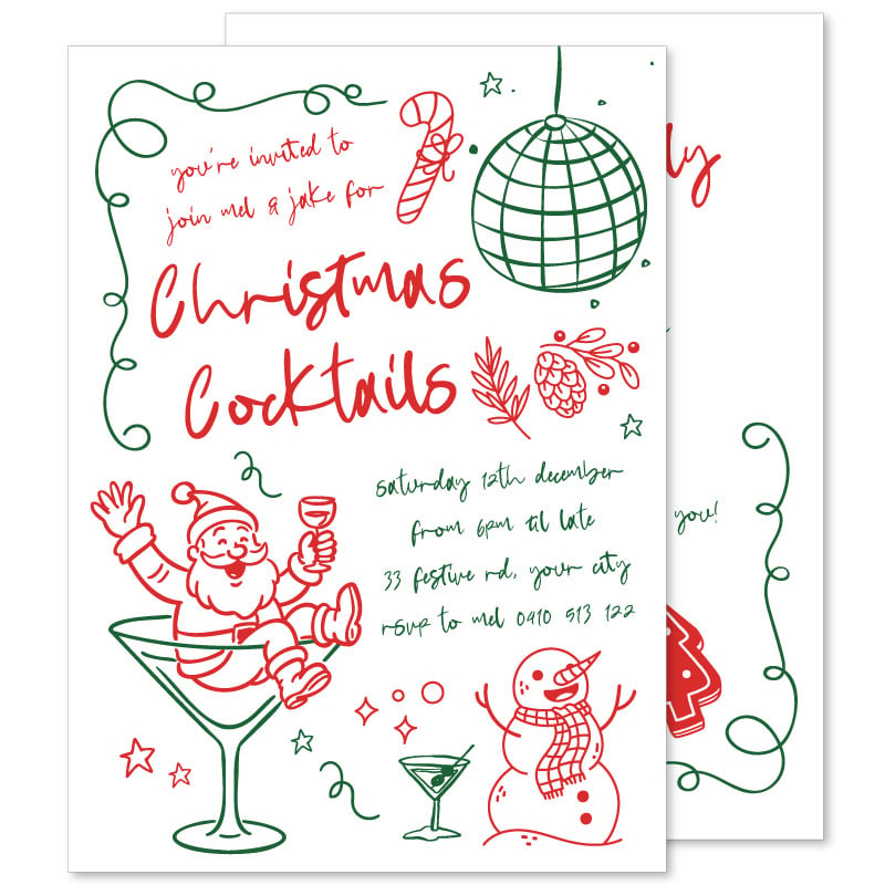 Whimsical Cocktail Santa Invitation