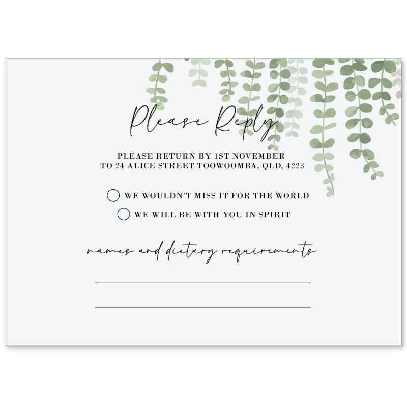 Hanging Greenery Wedding Response Card