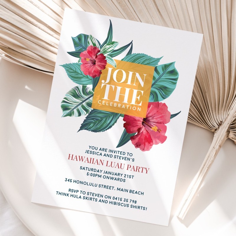 Hawaiian Hibiscus Birthday Invitations