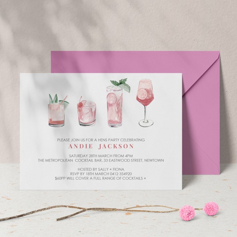 Pink Drinks Hens Party Invitations