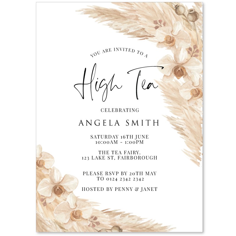 High Tea Boho Pampas Invitations