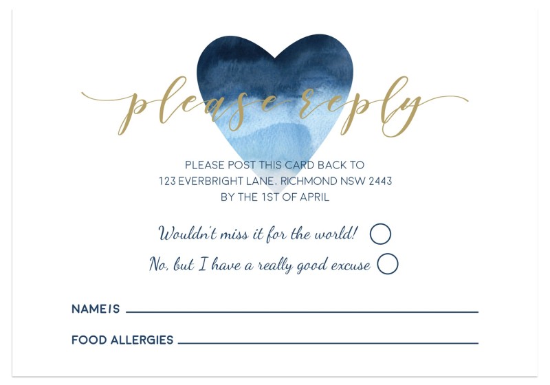 Indigo Heart Wedding Response Card
