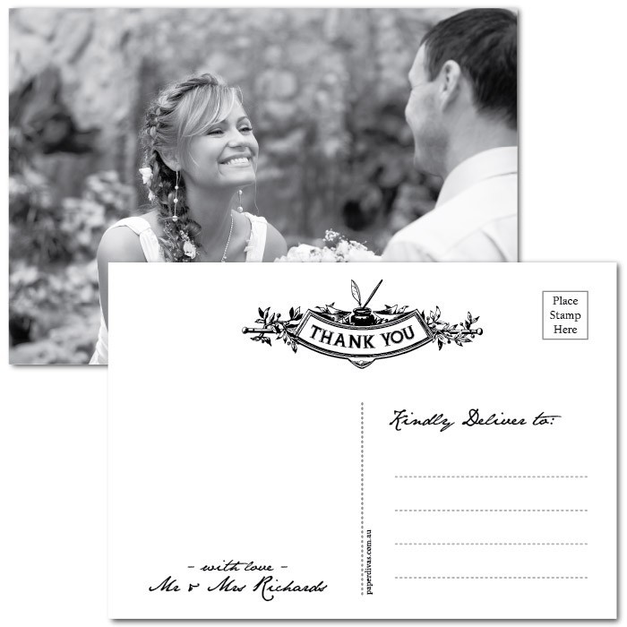 Inked Postcard Wedding Thank You