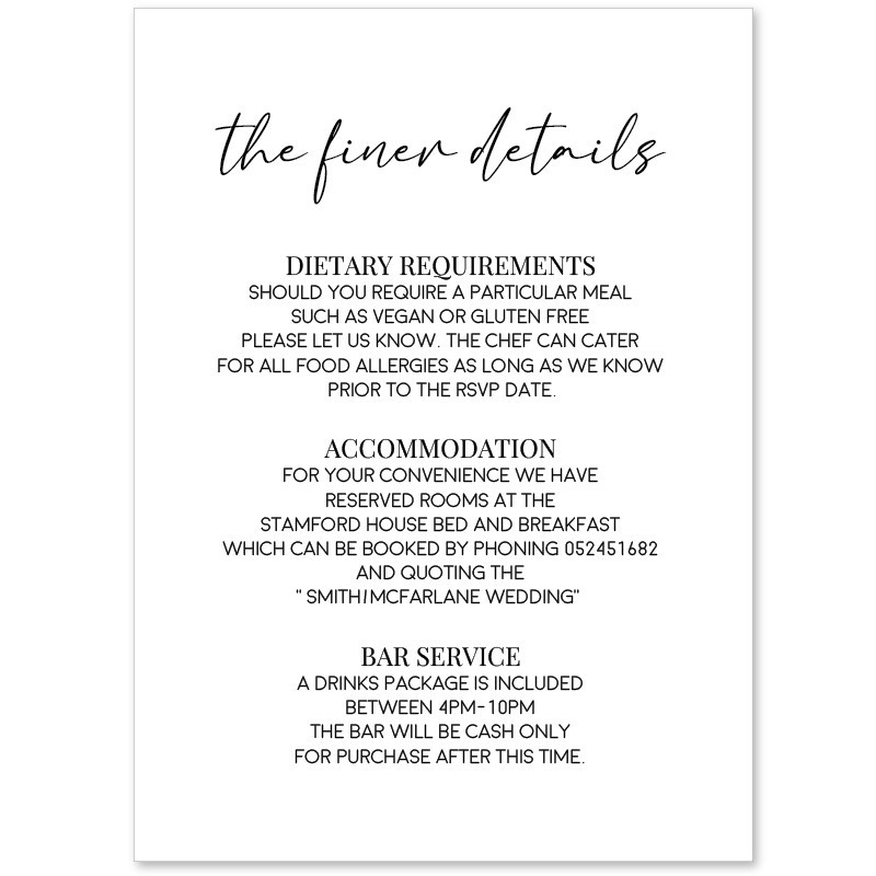 Innocent Wedding Finer Details Card