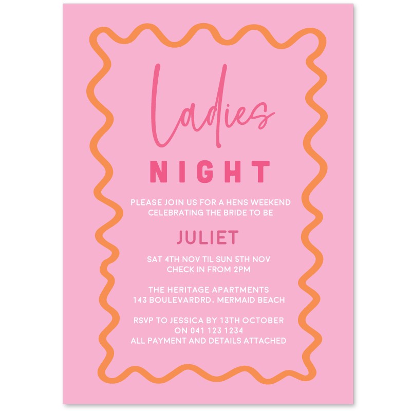 Ladies Night Wavy Hens Night Invitations