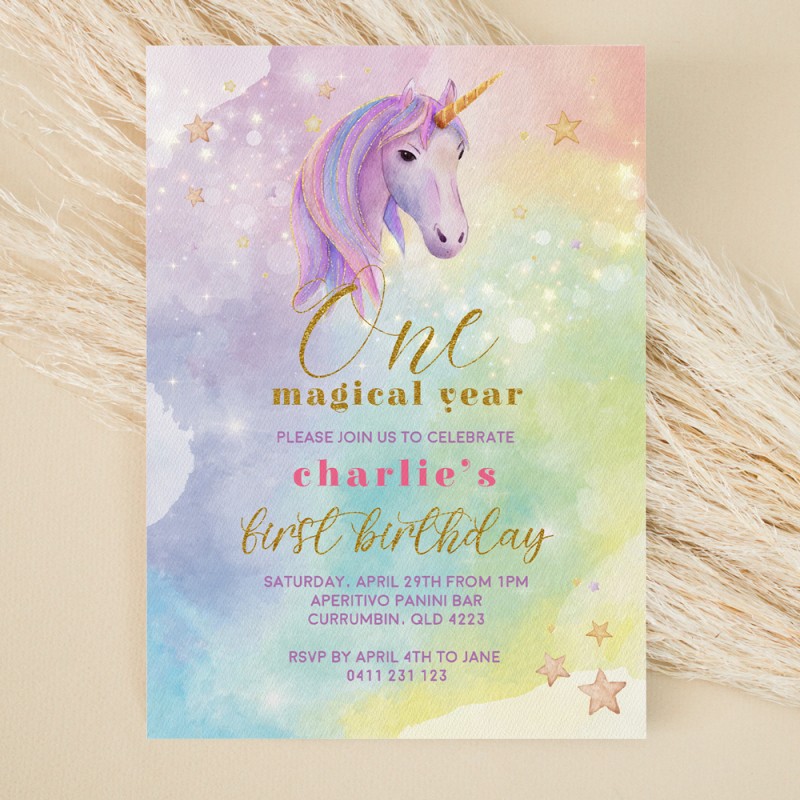 Golden Letters 1st Birthday Invitations