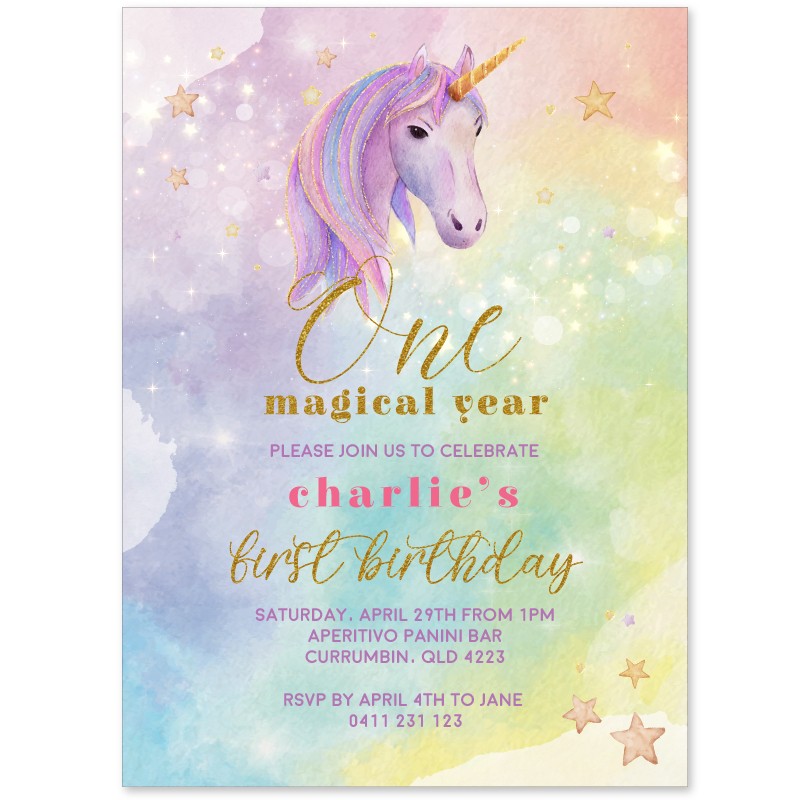 Golden Letters 1st Birthday Invitations