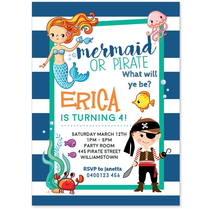 Mermaid and Pirate Birthday Invitations