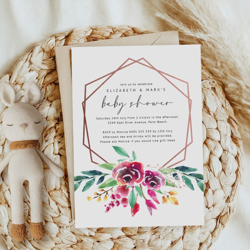 Copper Hexagon Baby Shower Invitations